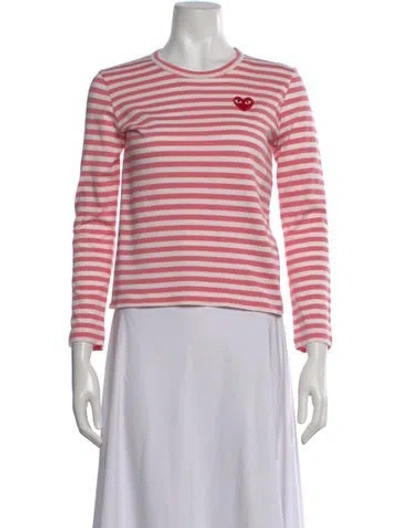 Pre-owned Comme Des Garçons Play Striped Crew Neck T-shirt In Pink