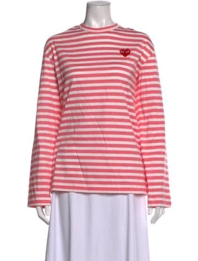 Pre-owned Comme Des Garçons Play Striped Crew Neck T-shirt W/ Tags In Pink