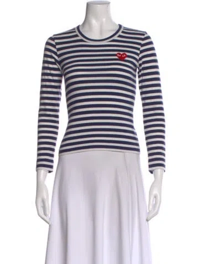 Pre-owned Comme Des Garçons Play Striped Crew Neck T-shirt In White