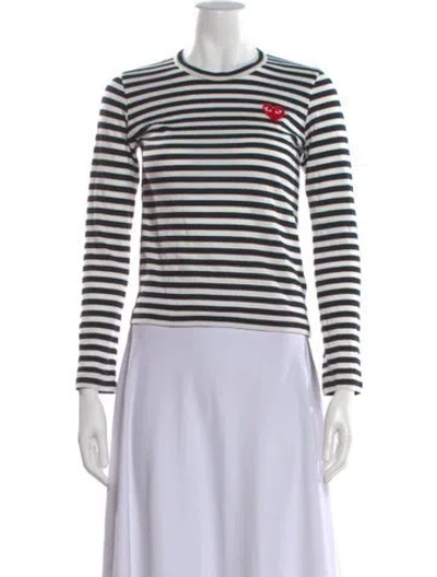 Pre-owned Comme Des Garçons Play Striped Crew Neck T-shirt In White
