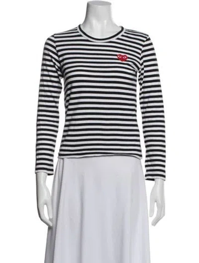 Pre-owned Comme Des Garçons Play Striped Crew Neck T-shirt In White