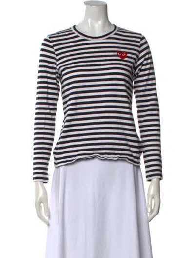 Pre-owned Comme Des Garçons Play Striped Crew Neck T-shirt In White