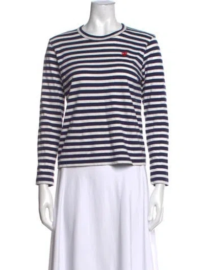 Pre-owned Comme Des Garçons Play Striped Crew Neck T-shirt In White
