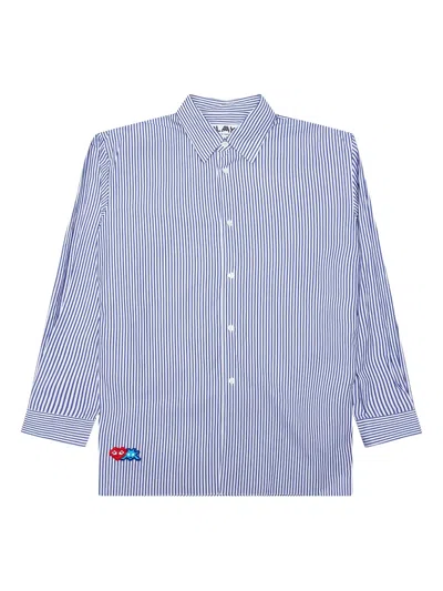 Comme Des Garçons Play Striped Embroidered-detail Shirt In Blue