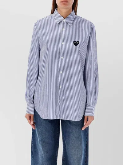 Comme Des Garçons Play Striped Shirt With Black Heart Patch In Blue