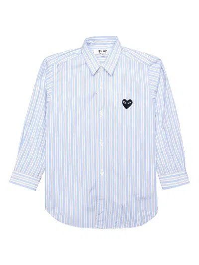 Comme Des Garçons Play Kids' Striped Heart-logo Shirt In Blue