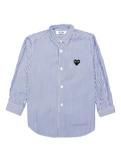 Comme Des Garçons Play Kids' Striped Heart-logo Shirt In Blue