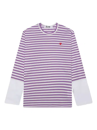 Comme Des Garçons Play Striped Heart-logo T-shirt In Multi