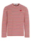 Comme Des Garçons Play Striped Logo Patch Long Sleeve T-shirt In Red