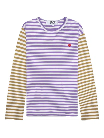 Comme Des Garçons Play Striped Heart-logo T-shirt In White