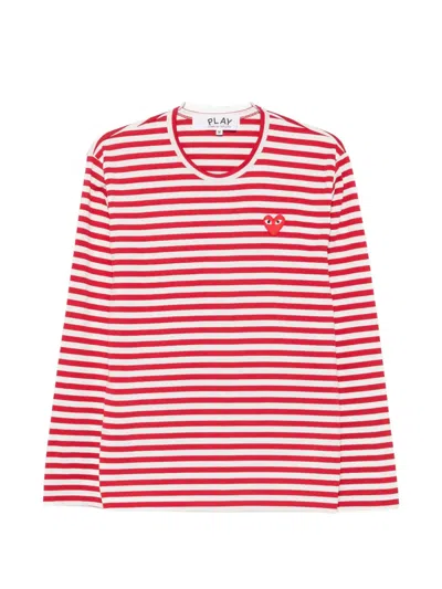 Comme Des Garçons Play Striped Heart-patch T-shirt In Red