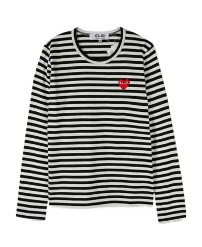 Comme Des Garçons Play Striped Logo Decal T-shirt