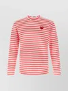 Comme Des Garçons Play Striped Logo Patch Crew Neck T-shirt In Red