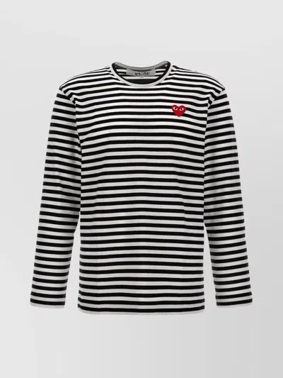 COMME DES GARÇONS PLAY STRIPED LOGO PATCH CREW NECK T-SHIRT