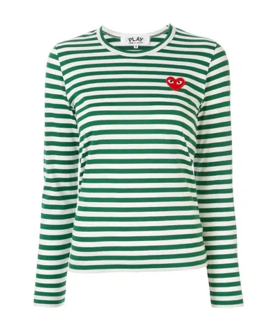 COMME DES GARÇONS PLAY STRIPED LOGO-PATCH T-SHIRT