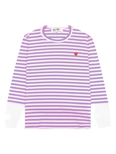Comme Des Garçons Play Striped Logo-patch T-shirt In Multi