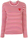 Comme Des Garçons Play Little Red Heart Striped T-shirt In White