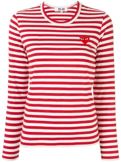COMME DES GARÇONS PLAY STRIPED LOGO-PATCH T-SHIRT