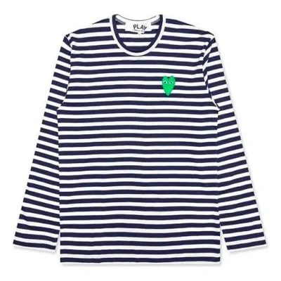 Comme Des Garçons Play Comme Des Garcons Play Striped Long Heart Long Sleeves Tee 'navy White' In Blue
