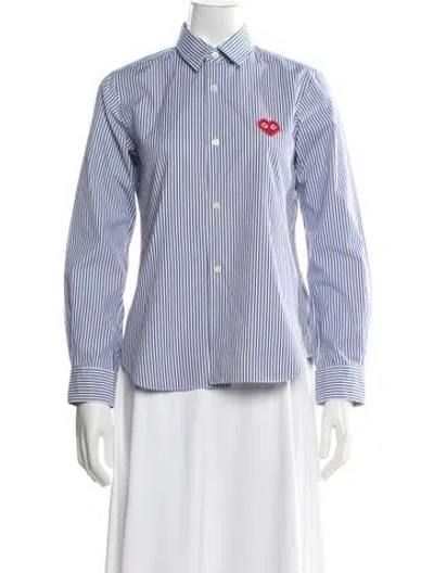 Pre-owned Comme Des Garçons Play Striped Long Sleeve Button-up Top In Blue