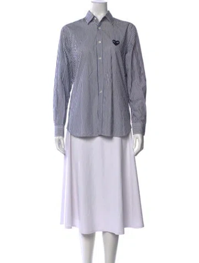 Pre-owned Comme Des Garçons Play Striped Long Sleeve Button-up Top In Blue