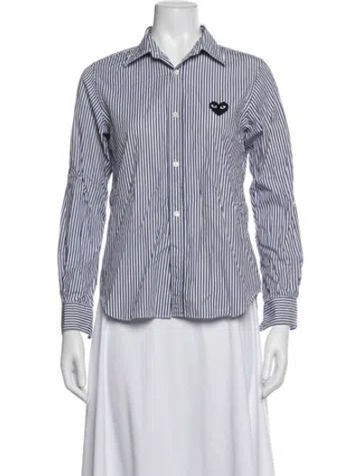 Pre-owned Comme Des Garçons Play Striped Long Sleeve Button-up Top In Blue