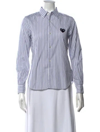Pre-owned Comme Des Garçons Play Striped Long Sleeve Button-up Top In Blue/neutrals