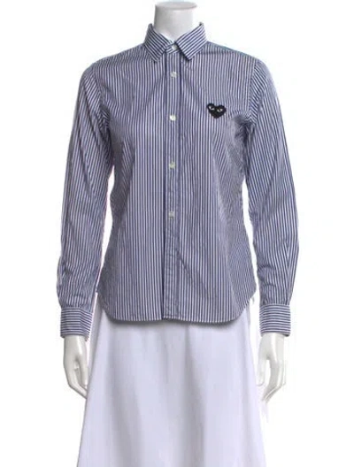 Pre-owned Comme Des Garçons Play Striped Long Sleeve Button-up Top In Blue/white