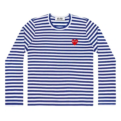 Pre-owned Comme Des Garçons Play Striped Long Sleeve T-shirt In Blue/white