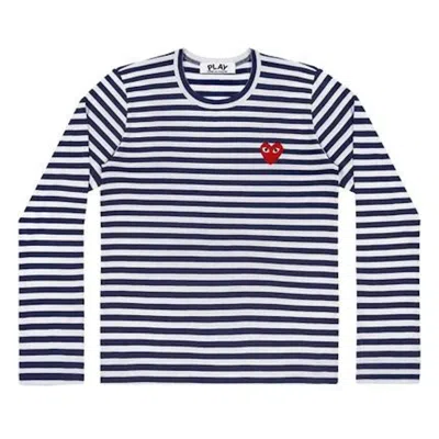 Pre-owned Comme Des Garçons Play Striped Long Sleeve T-shirt In Navy Blue/white