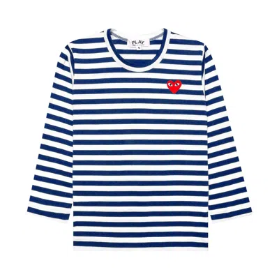 Pre-owned Comme Des Garçons Play Striped Long Sleeve T-shirt 'white/blue' | Multi-color | Kid's Size 4