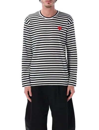 Comme Des Garçons Play Comme Des Garcons Play Striped Long Sleeve T-shirt With Heart Logo In Black