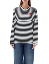 Comme Des Garçons Play Omme Des Garcons Play Single Heart Stripe T Shirt In Black