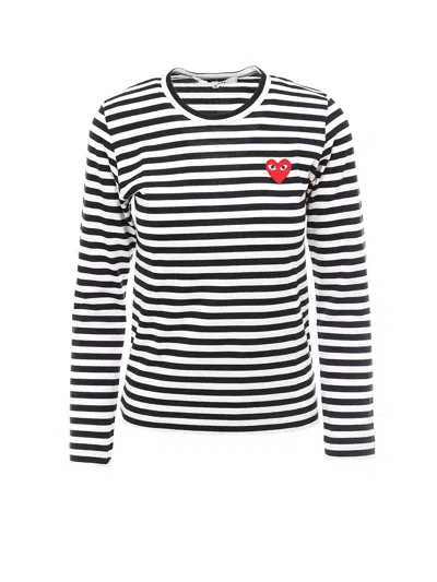 Comme Des Garçons Play Striped Long-sleeved T-shirt In Black