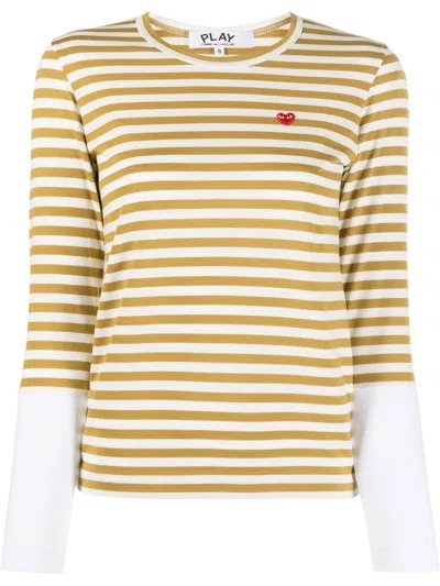 Comme Des Garçons Play Striped Long-sleeved T-shirt In Green