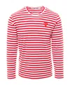 Comme Des Garçons Play Mens Comme Des Garcons Play Stripe-pattern Brand-embroidered Cotton-jersey T-shirt In Red