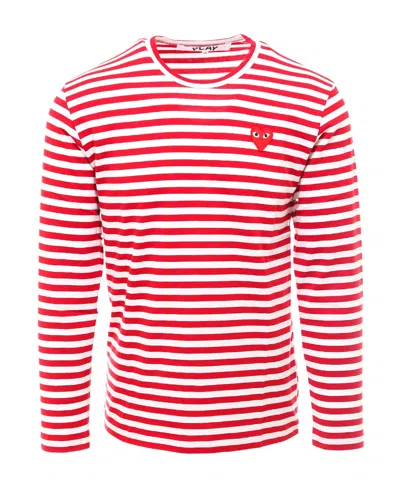 Comme Des Garçons Play Mens Comme Des Garcons Play Stripe-pattern Brand-embroidered Cotton-jersey T-shirt In Red