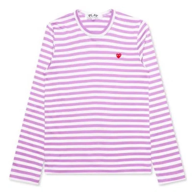 Comme Des Garçons Play Comme Des Garcons Play Striped Mini Logo Long Sleeves Tee 'pink'