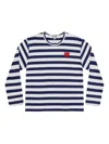 Comme Des Garçons Play Emblem Striped T-shirt With Rhinestones In Blue