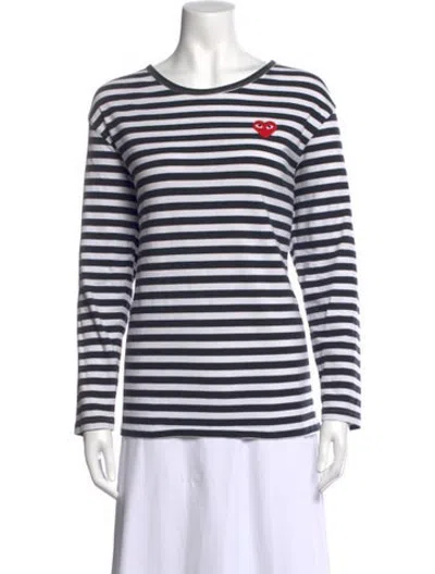 Pre-owned Comme Des Garçons Play Striped Scoop Neck Sweatshirt In White