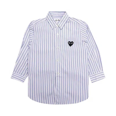 Pre-owned Comme Des Garçons Play Striped Shirt 'white/blue/brown' | Multi-color | Kid's Size 4