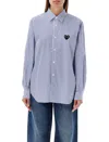 Comme Des Garçons Play Striped Shirt With Black Heart Patch In Blue
