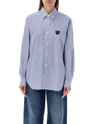 COMME DES GARÇONS PLAY STRIPED SHIRT WITH BLACK HEART PATCH