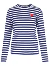 Comme Des Garçons Play Emblem Striped Heart Patch T-shirt In Blue