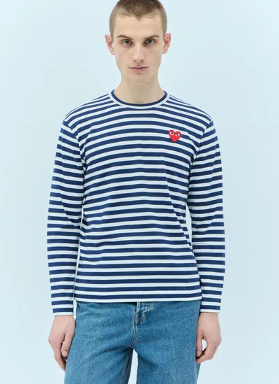 Comme Des Garçons Play Striped T-shirt In Blue