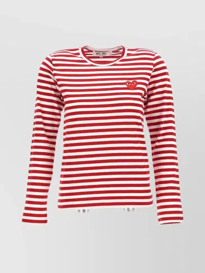 Comme Des Garçons Play Striped T-shirt Embroidered Detail In Pink