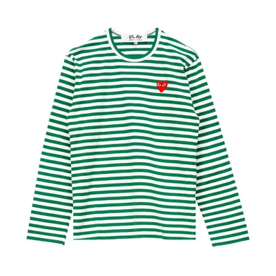 Pre-owned Comme Des Garçons Play Striped T-shirt 'green/white' | Men's Size L
