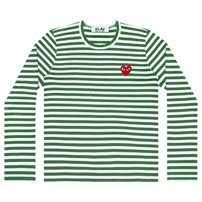 Pre-owned Comme Des Garçons Play Striped T-shirt 'green/white' | Multi-color | Men's Size Xl