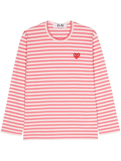 Comme Des Garçons Play Striped T-shirt In Pink