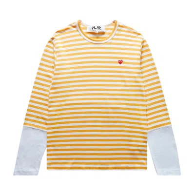 Pre-owned Comme Des Garçons Play Striped White Sleeve T-shirt 'yellow/white' | Men's Size S